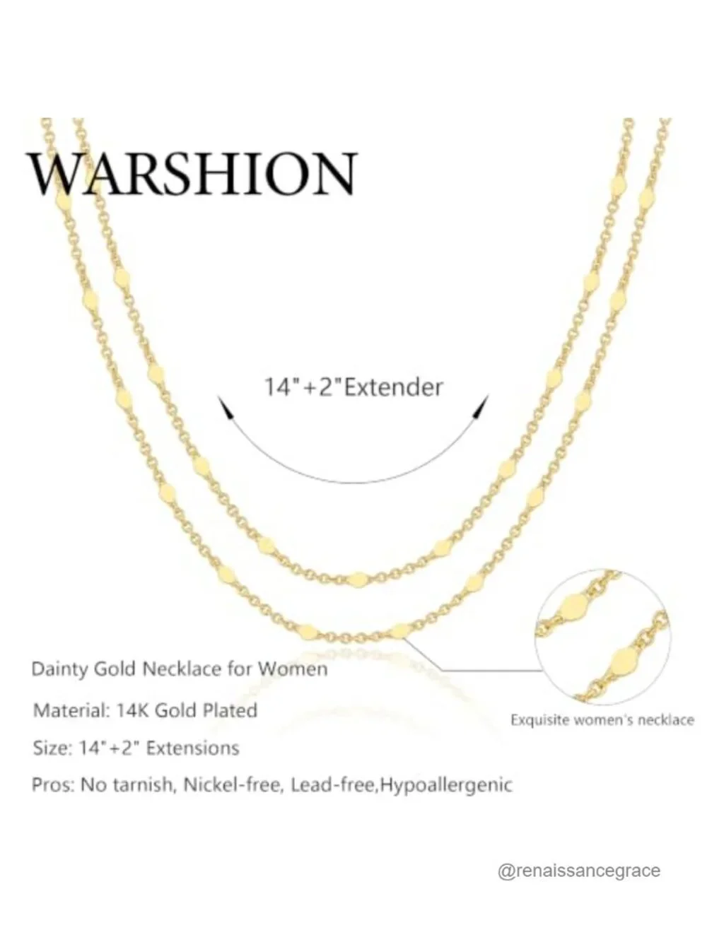 14K Gold Plated Layered Necklaces for Women Dainty Adjustable Choker Chain